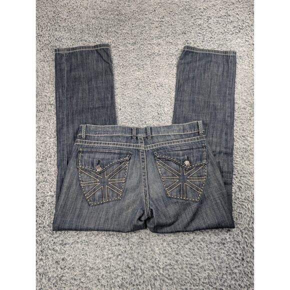 Monarchy Jeans Men 36x32 Blue Straight Denim Rocker Grunge Distressed Stretch - Picture 1 of 9